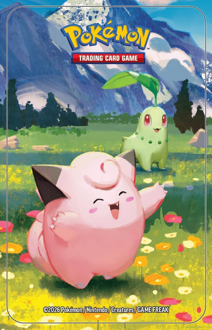 Pokémon TCG Mega Evolución — Ascenso Heroico Mini Tin — Clefairy y Chikorita (Español) — vista 3