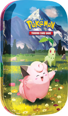 Pokémon TCG Mega Evolución — Ascenso Heroico Mini Tin — Clefairy y Chikorita (Español) — producto sellado