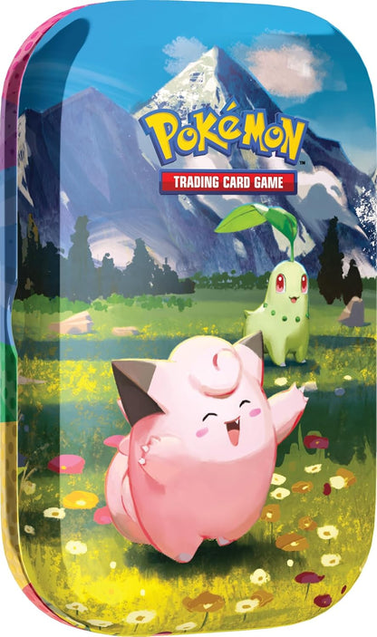 Pokémon TCG Mega Evolución — Ascenso Heroico Mini Tin — Clefairy y Chikorita (Español) — producto sellado