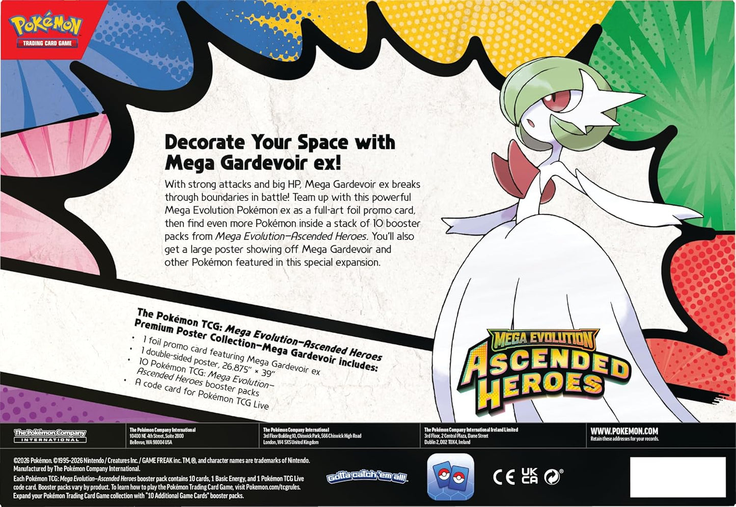 Pokémon trading card game packaging featuring Mega Gardevoir ex! with promotional text.