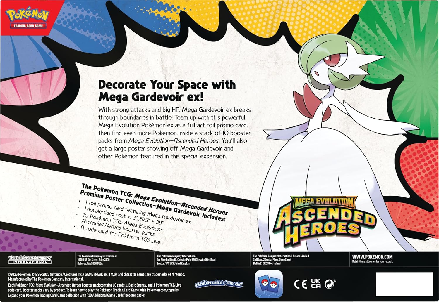 Pokémon trading card game packaging featuring Mega Gardevoir ex! with promotional text.