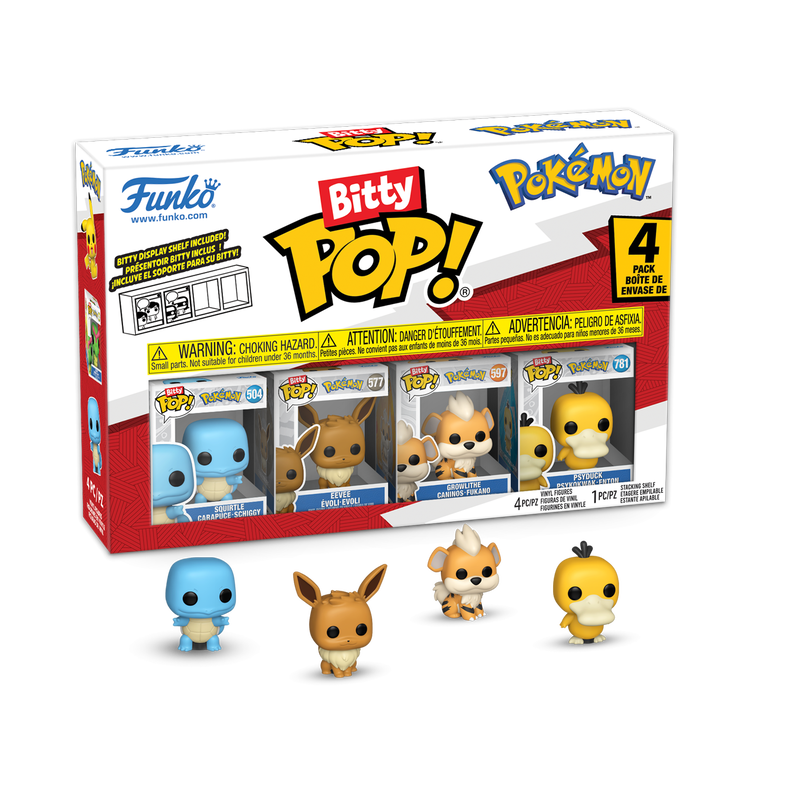 Funko Bitty Pop! Pokémon (Squirtle, Eevee, Growlithe, y Psyduck)