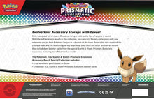 Pokémon Prismatic Evolutions accessory pouch packaging with Eevee illustration