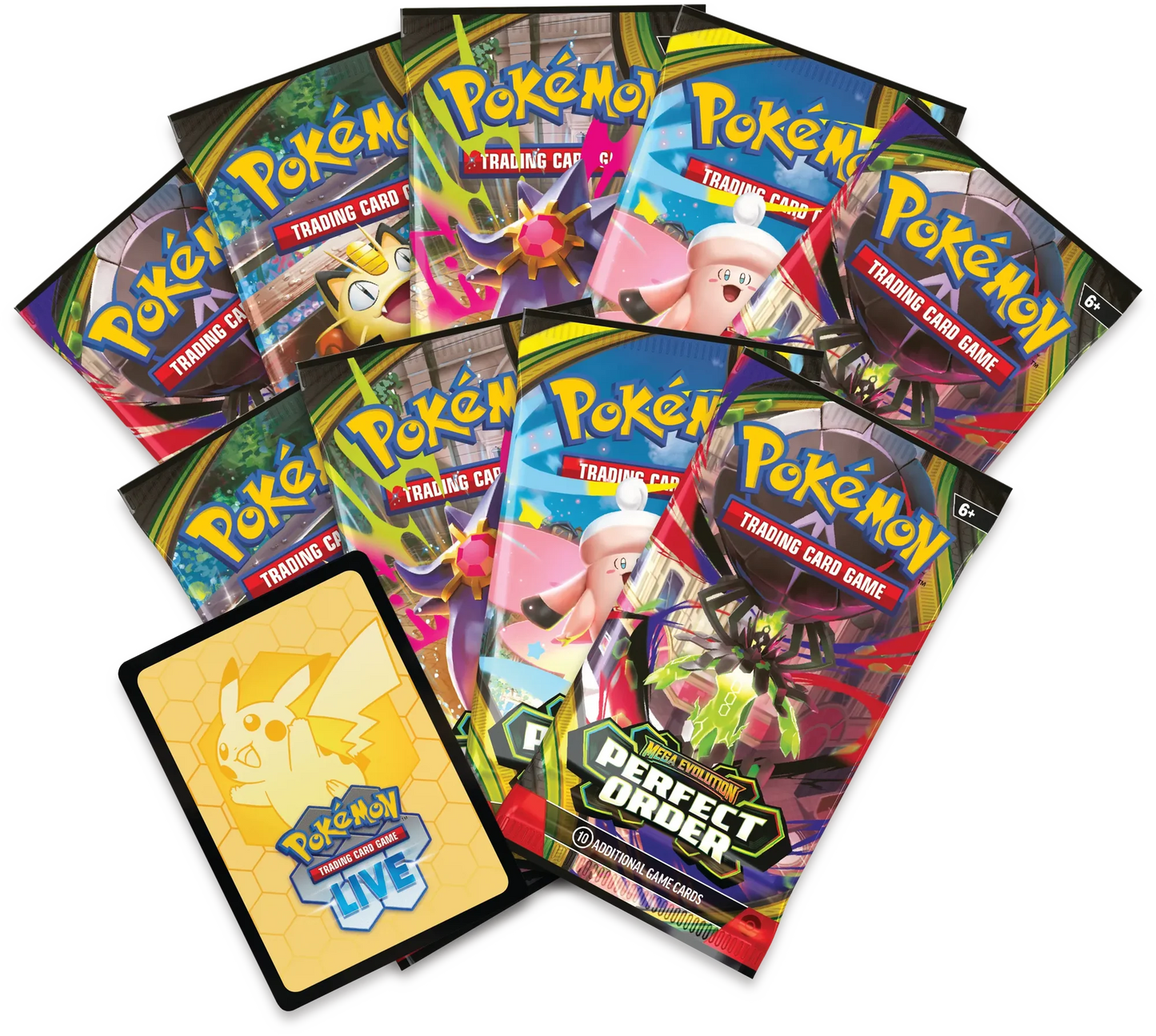Collection of Pokémon trading card game packs on a white background